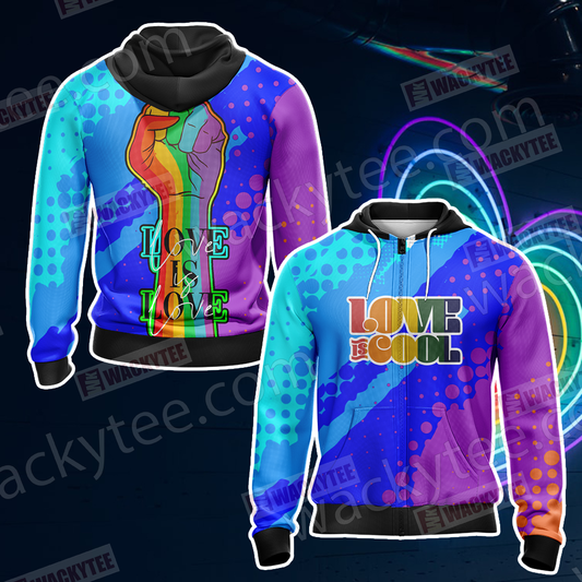 Support LGBT Love Is Love Zip Up Hoodie 4XL