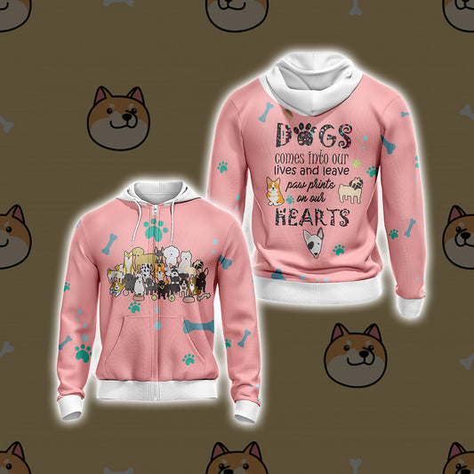 Dogs Comes Into Our Lives And Leave Paw Prints On Our Hearts Unisex Zip Up Hoodie 4XL