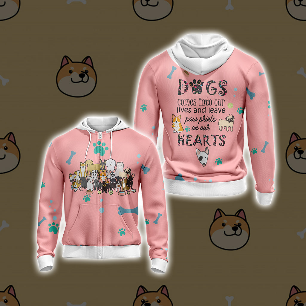 Dogs Comes Into Our Lives And Leave Paw Prints On Our Hearts Unisex Zip Up Hoodie