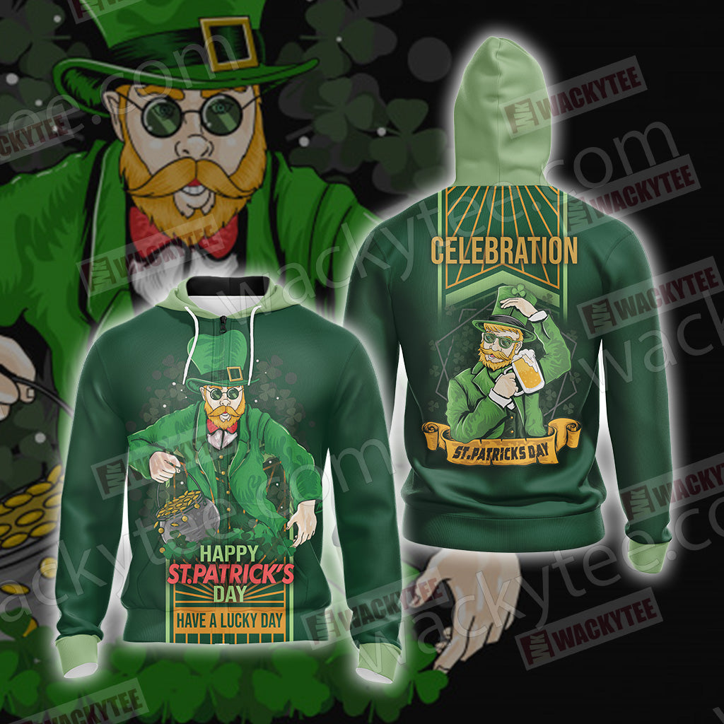 Happy Saint Patrick's Day Have A Lucky Day Unisex Zip Up Hoodie Jacket 4XL