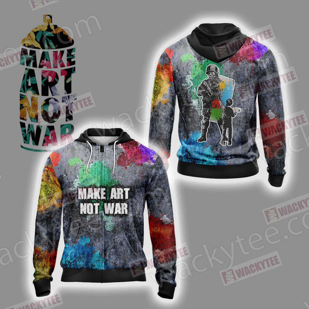 Make Art Not War Veteran Zip Up Hoodie 4XL