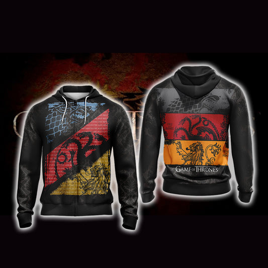 Game Of Thrones - Stark, Targaryen, Lannister Unisex Zip Up Hoodie 4XL