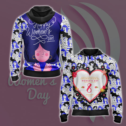 Happy Woman's Day 8th March Zip Up Hoodie 4XL
