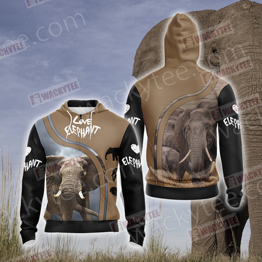 Love Elephant Unisex Zip Up Hoodie Jacket 4XL