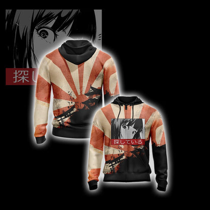 Sad Japanese Girl Zip Up Hoodie 4XL