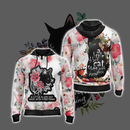 A Little Black Cat Goes With Everything Unisex Zip Up Hoodie 4XL