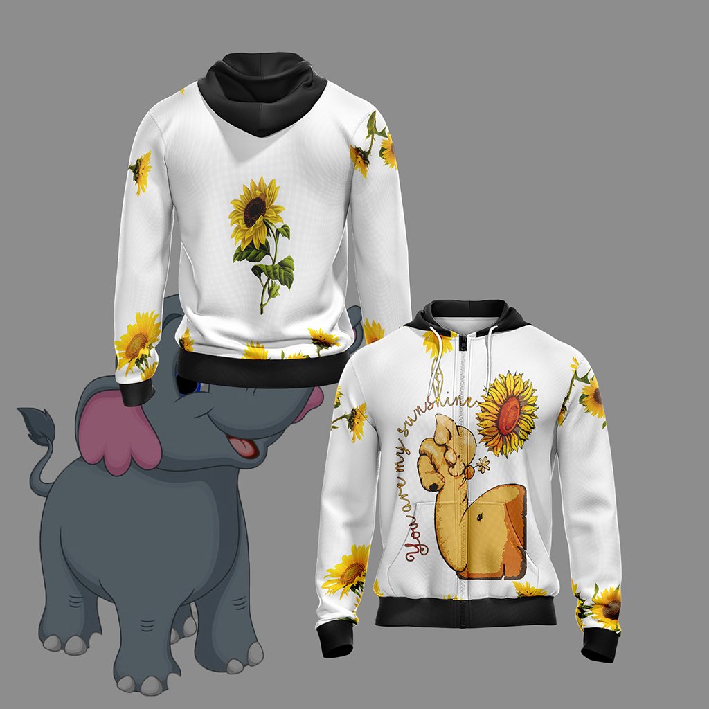 Elephant And Sunflower Unisex Zip Up Hoodie 4XL