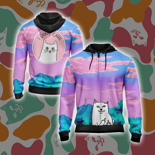 Cat Kawaii Vintage Style Unisex Zip Up Hoodie 4XL