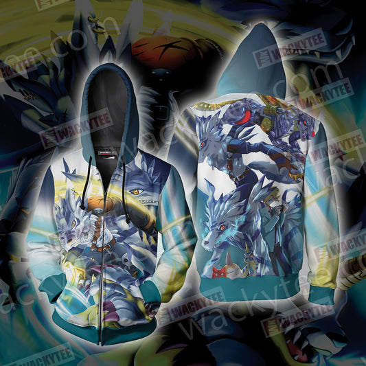 Digimon Garurumon And Yamato Zip Up Hoodie Jacket