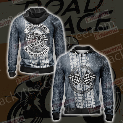 Biker Sons Of Freedom Devorced Chapter Unisex Zip Up Hoodie Jacket 4XL