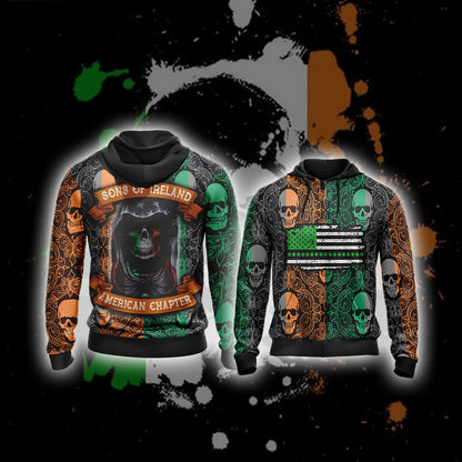Sons Of Ireland American Chapter Happy Saint Patrick's Day Zip Up Hoodie 4XL