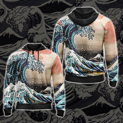 Tsunami Japanese Unisex Zip Up Hoodie XXS