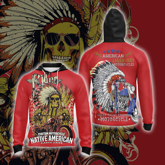 Rider Custom Motorcycle Native American Classic Legend Unisex Zip Up Hoodie 4XL