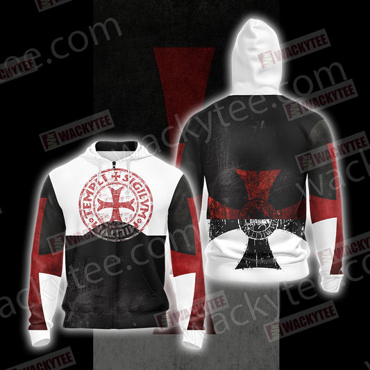 Christian - Knights Templar- Templi Sigilvm Militvm Unisex Zip Up Hoodie Jacket 4XL