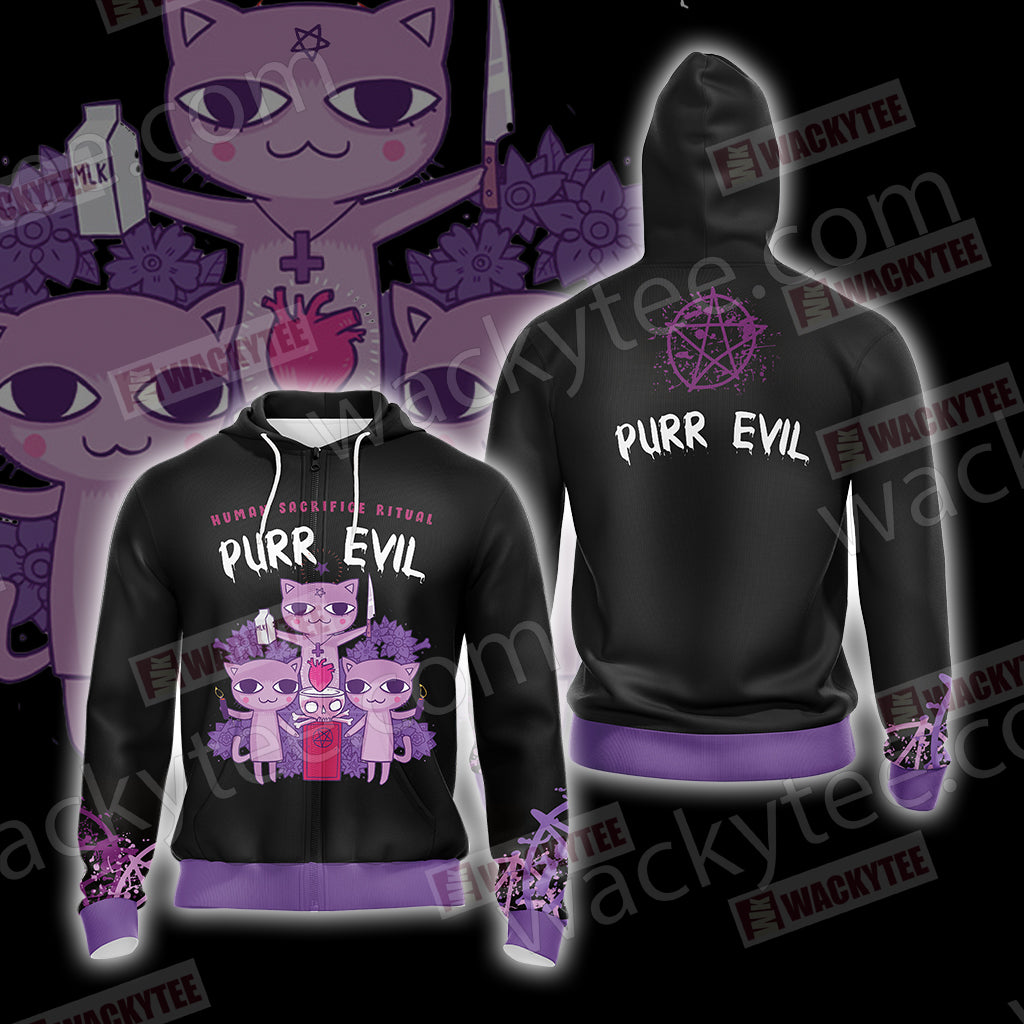Human Sacrifice Ritual Purr Evil Cat Satan Unisex Zip Up Hoodie 4XL