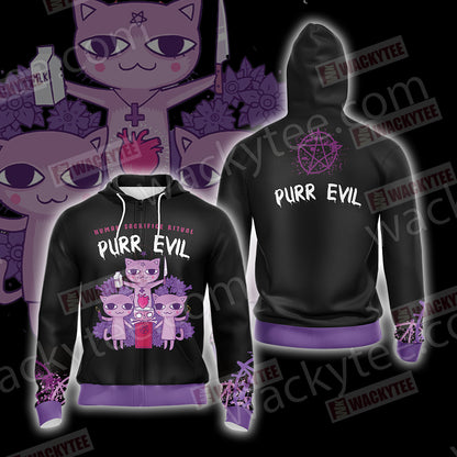 Human Sacrifice Ritual Purr Evil Cat Satan Unisex Zip Up Hoodie 4XL