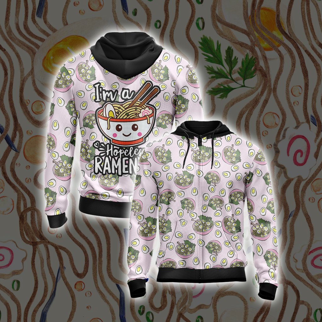 Japanese Kawaii Ramen Unisex Zip Up Hoodie 4XL