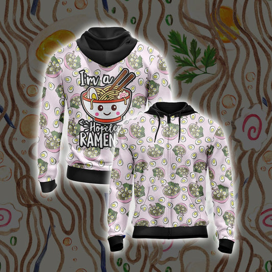 Japanese Kawaii Ramen Unisex Zip Up Hoodie 4XL