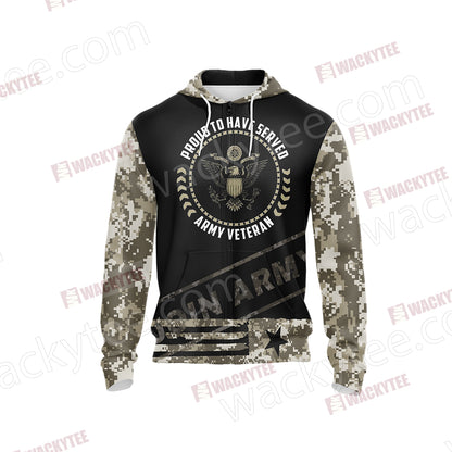 Proud To Have Served Army Veteran Unisex Zip Up Hoodie Jacket