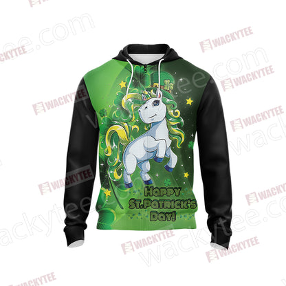 Unicorn Happy Saint Patrick's Day Unisex Zip Up Hoodie Jacket
