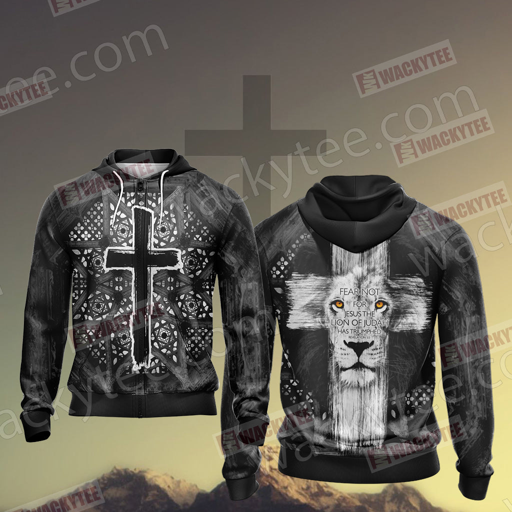 Christian - Fear Not For Jesus The Lion Of Judah Has Triumphed Unisex Zip Up Hoodie Jacket 4XL
