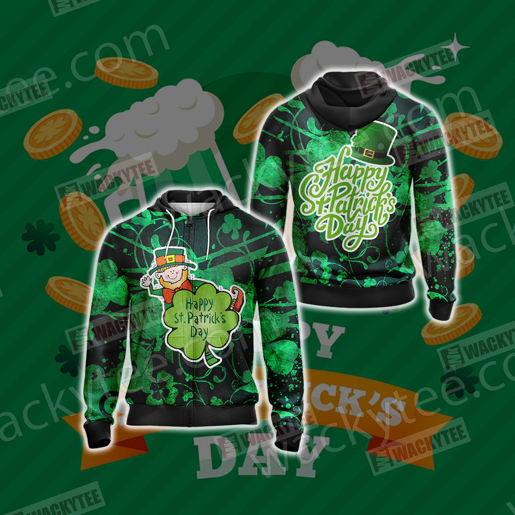 Happy Saint Patrick's Day New Look Unisex Zip Up Hoodie Jacket