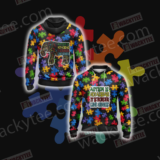 Autism Not A Disease It Is Border Line Genius Unisex Zip Up Hoodie Jacket 4XL