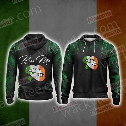 Irish Flag Kiss Me Saint Patrick's Day Unisex Zip Up Hoodie Jacket 4XL