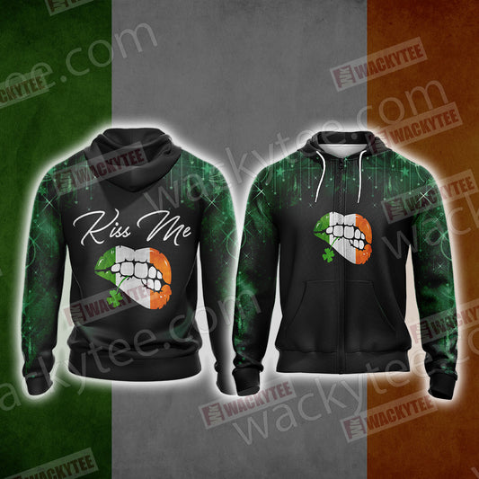 Irish Flag Kiss Me Saint Patrick's Day Unisex Zip Up Hoodie Jacket 4XL