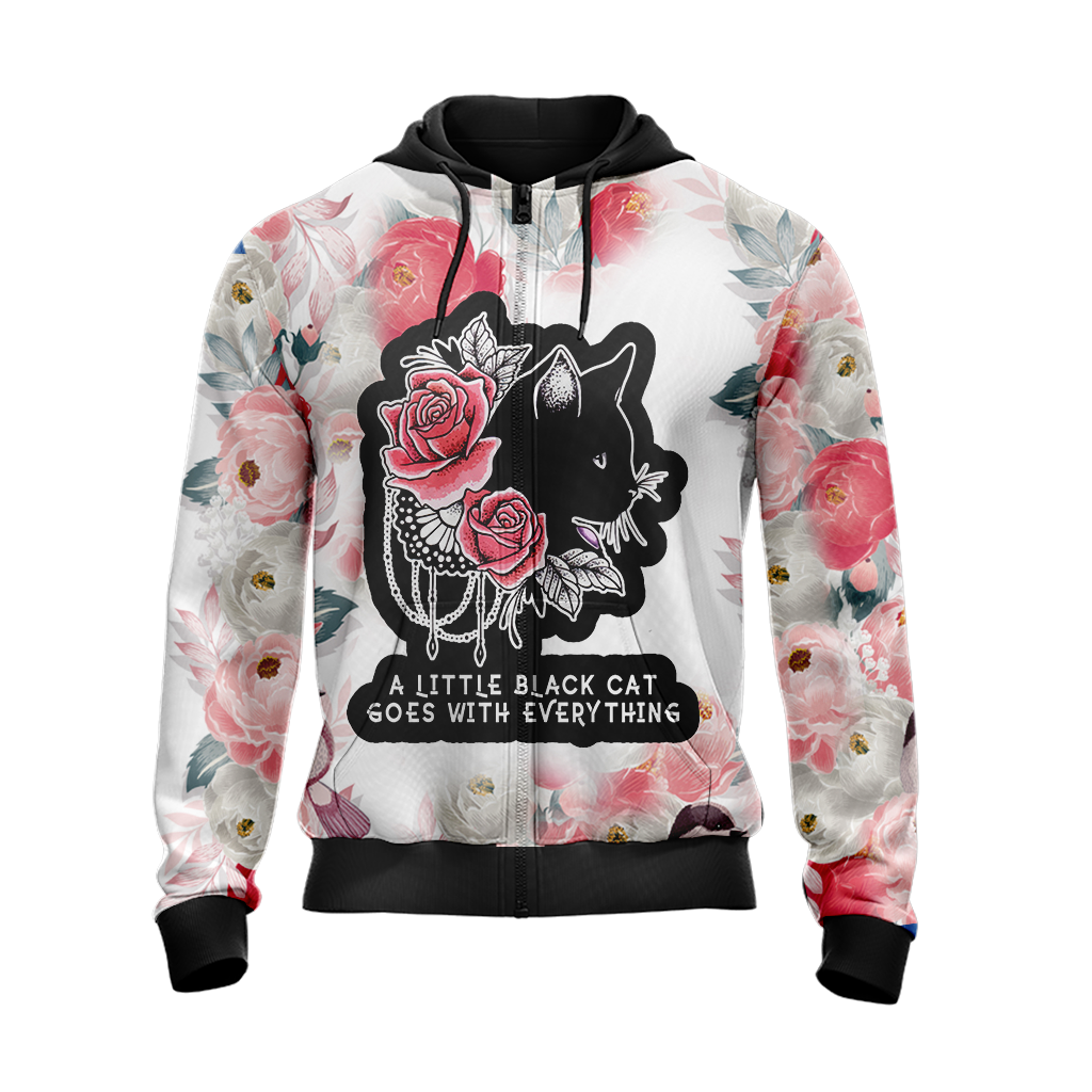 A Little Black Cat Goes With Everything Unisex Zip Up Hoodie