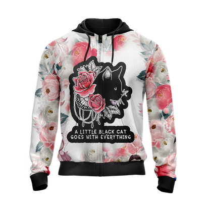 A Little Black Cat Goes With Everything Unisex Zip Up Hoodie