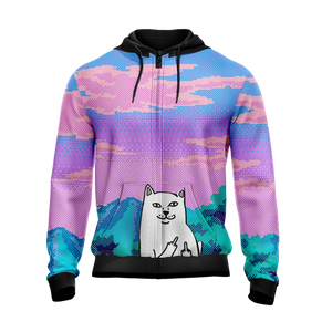 Cat Kawaii Vintage Style Unisex Zip Up Hoodie