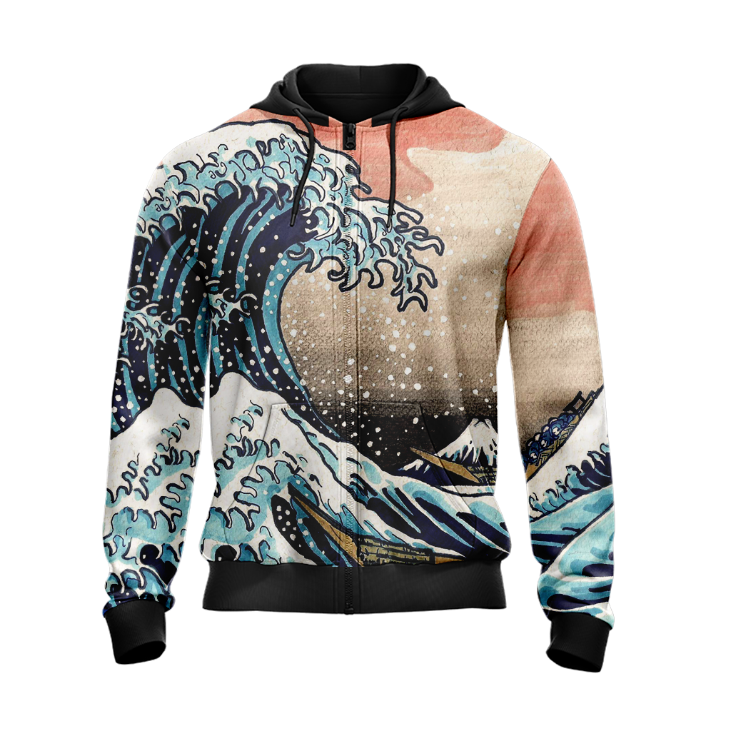 Tsunami Japanese Unisex Zip Up Hoodie