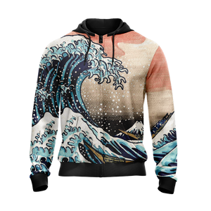 Tsunami Japanese Unisex Zip Up Hoodie