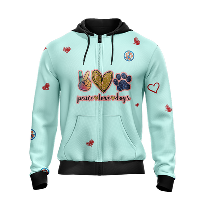 Peace Love Dogs Unisex Zip Up Hoodie