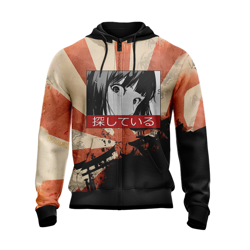 Sad Japanese Girl Zip Up Hoodie