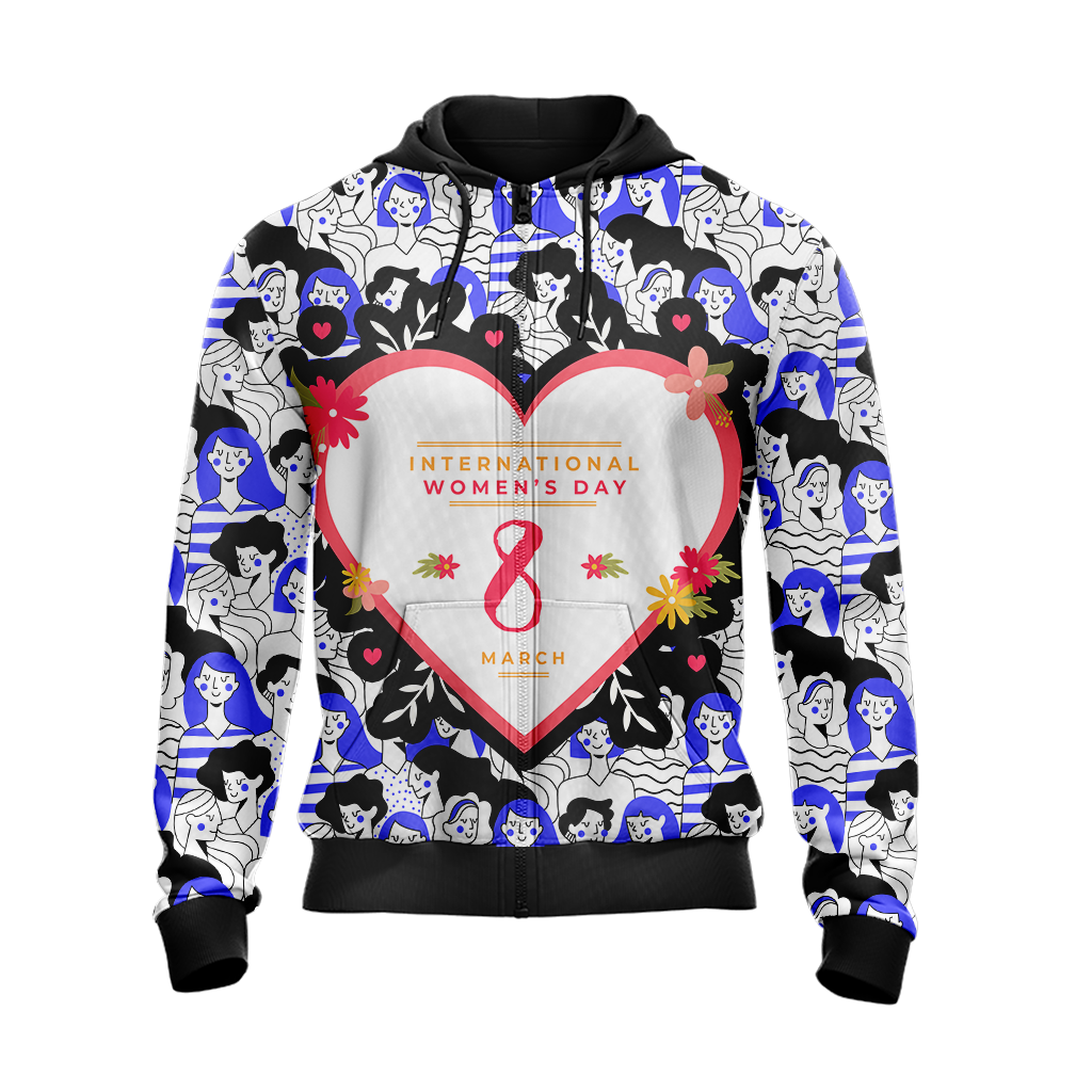 Happy Woman's Day 8th March Zip Up Hoodie