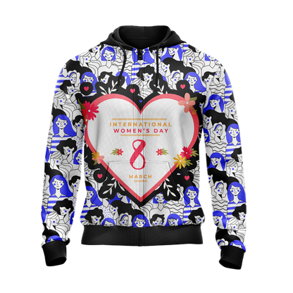 Happy Woman's Day 8th March Zip Up Hoodie