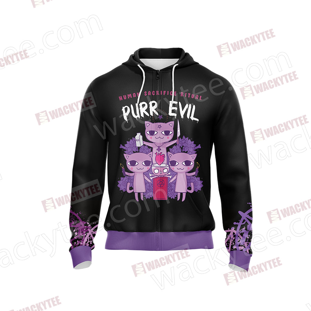 Human Sacrifice Ritual Purr Evil Cat Satan Unisex Zip Up Hoodie
