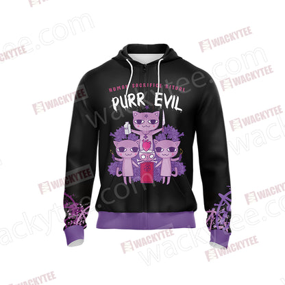 Human Sacrifice Ritual Purr Evil Cat Satan Unisex Zip Up Hoodie
