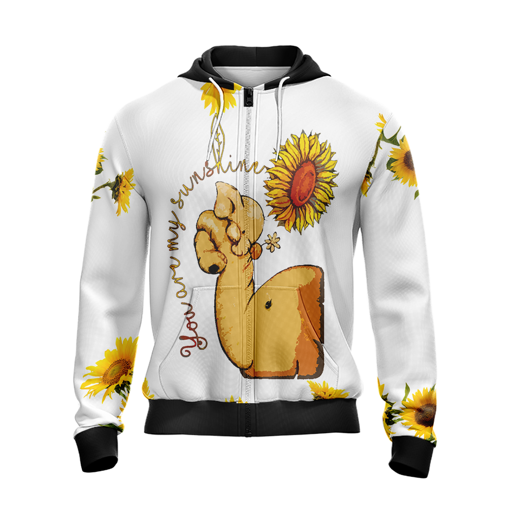 Elephant And Sunflower Unisex Zip Up Hoodie