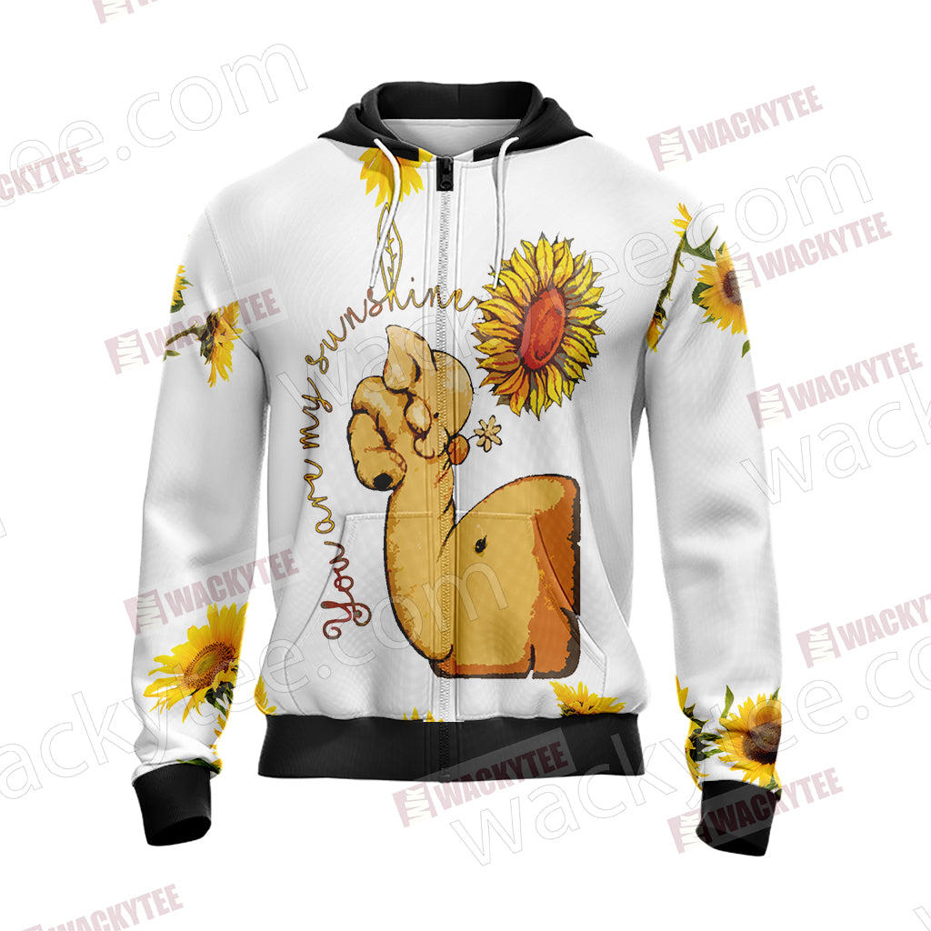 Elephant And Sunflower Unisex Zip Up Hoodie Jacket