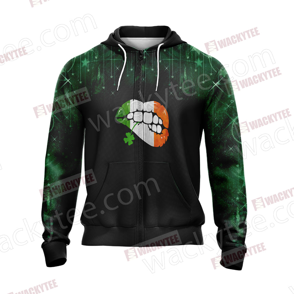 Irish Flag Kiss Me Saint Patrick's Day Unisex Zip Up Hoodie Jacket