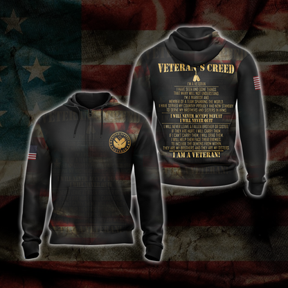 Veteran's Creed T-shirt Zip Hoodie Pullover Hoodie Zip Hoodie