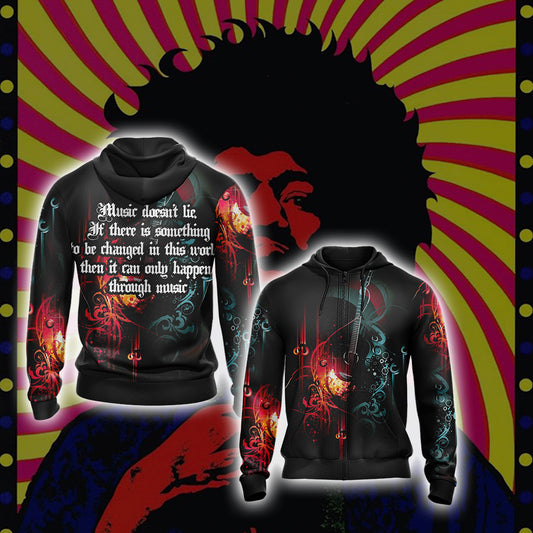 Guitar Music Doesn't Lie If There Is Something Be Changed In This World Then It Can Only Happen Through Music Unisex Zip Up Hoodie 4XL