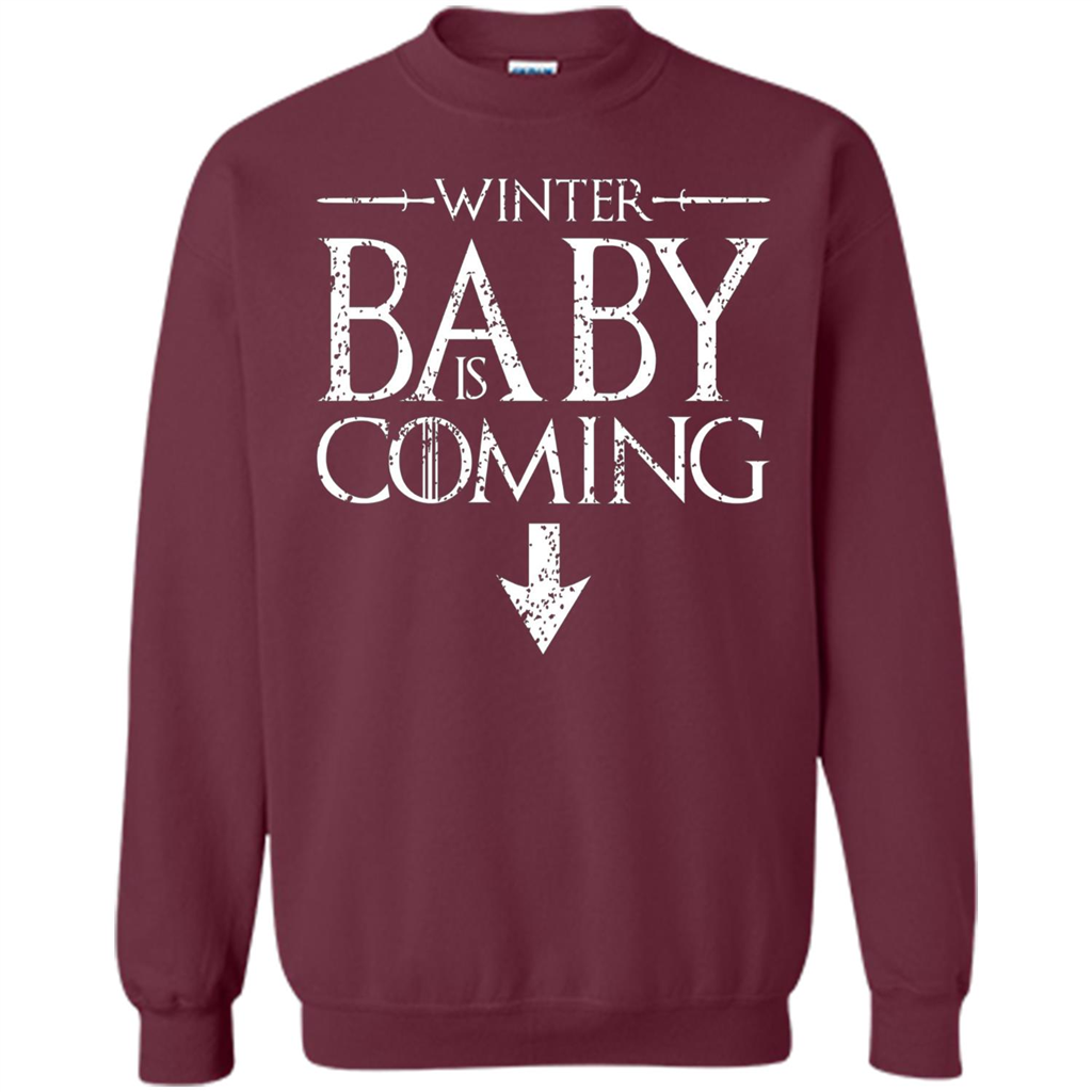 Funny Humor Maternity T-shirt Winter Baby is Coming Maroon