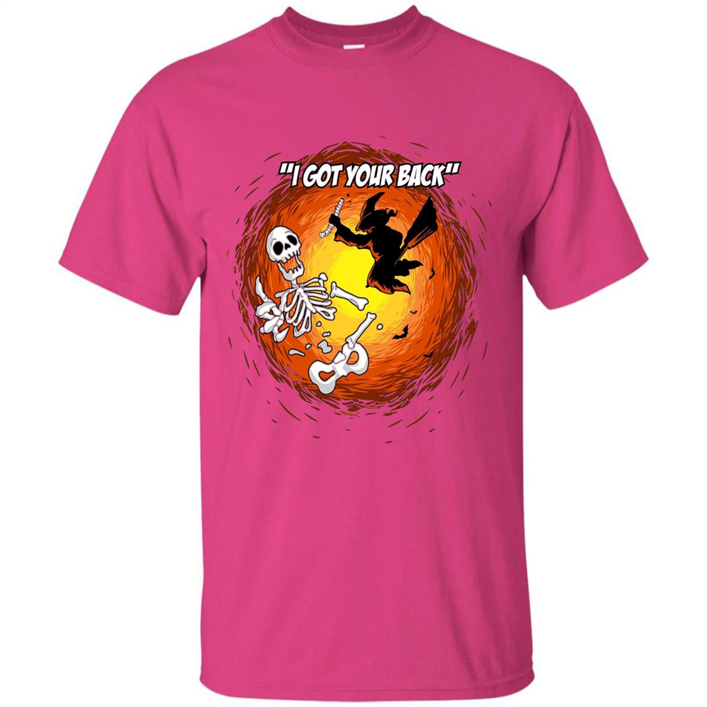 Funny Witch Skeleton Halloween 2017 I Got Your Back T-shirt Heliconia