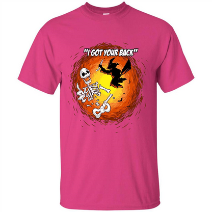 Funny Witch Skeleton Halloween 2017 I Got Your Back T-shirt Heliconia