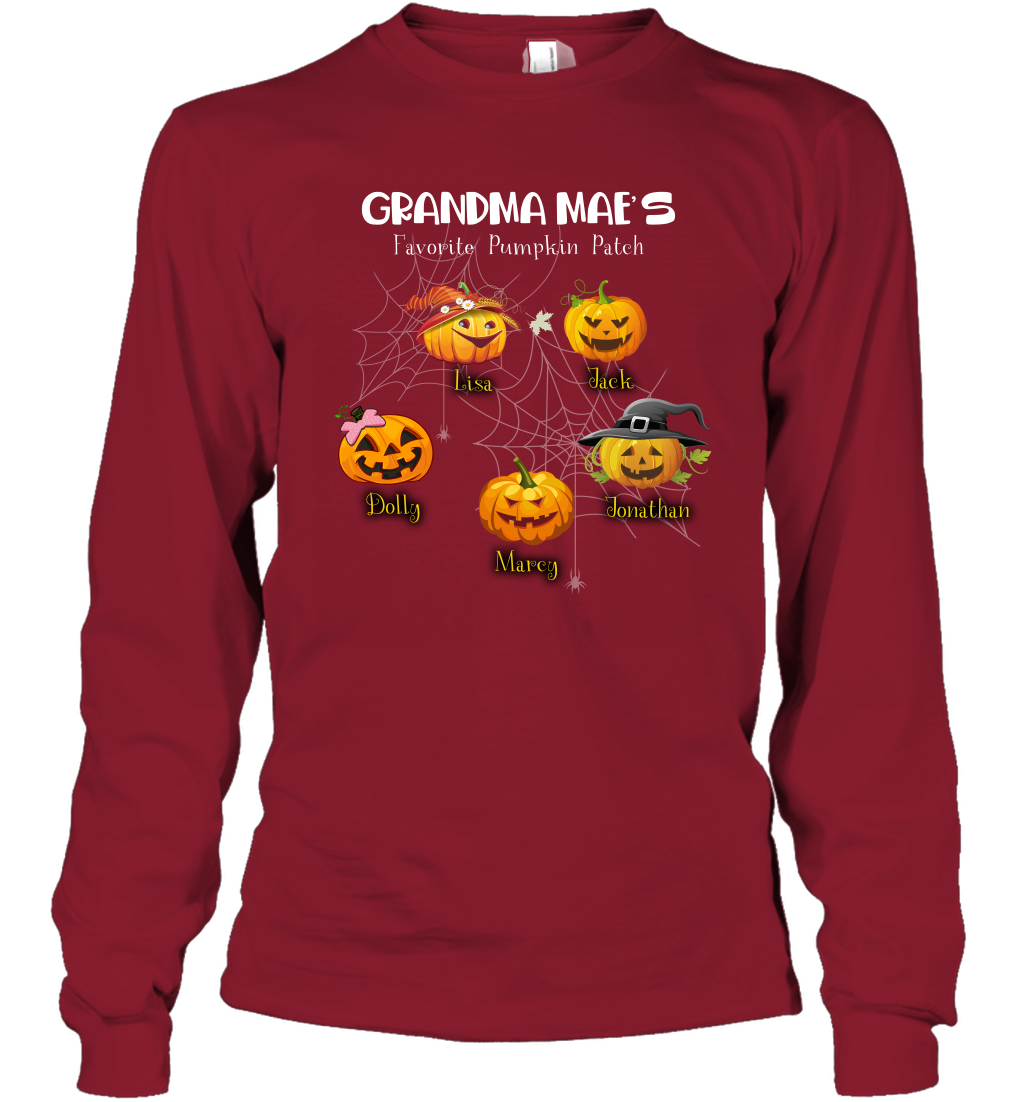 Grandma mae's favorite pumpkin patch Halloween Custom Long Sleeve T-Shirt Long Sleeve T-Shirt Cardinal Red