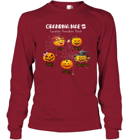 Grandma mae's favorite pumpkin patch Halloween Custom Long Sleeve T-Shirt Long Sleeve T-Shirt Cardinal Red